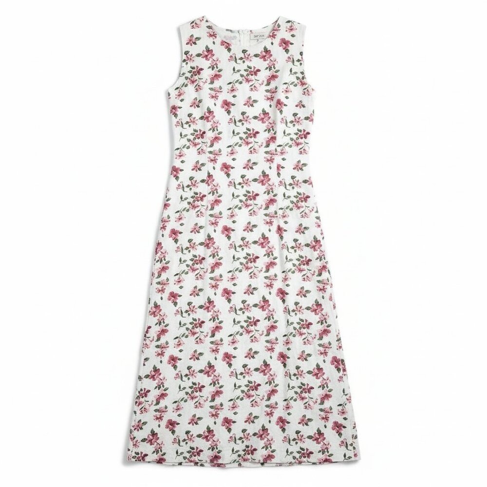 Christopher & Banks Maxi Dress 12 Linen Blend Pink Floral Beige Sleeveless